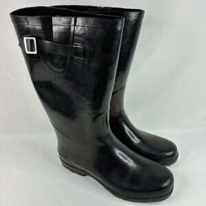 Goldtoe Solid Black Fur Lined Tall Rain Boots Women's Size 8